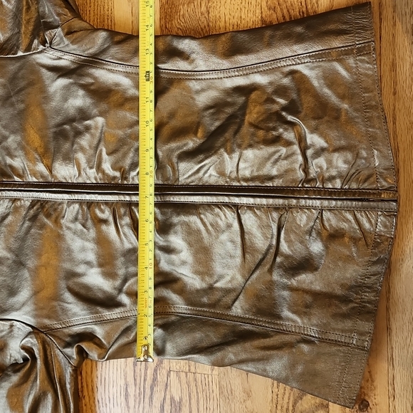 (XXS) le Chateau Metallic Bronze Moto Leather Ruched Zipper Jacket - Picture 5 of 13